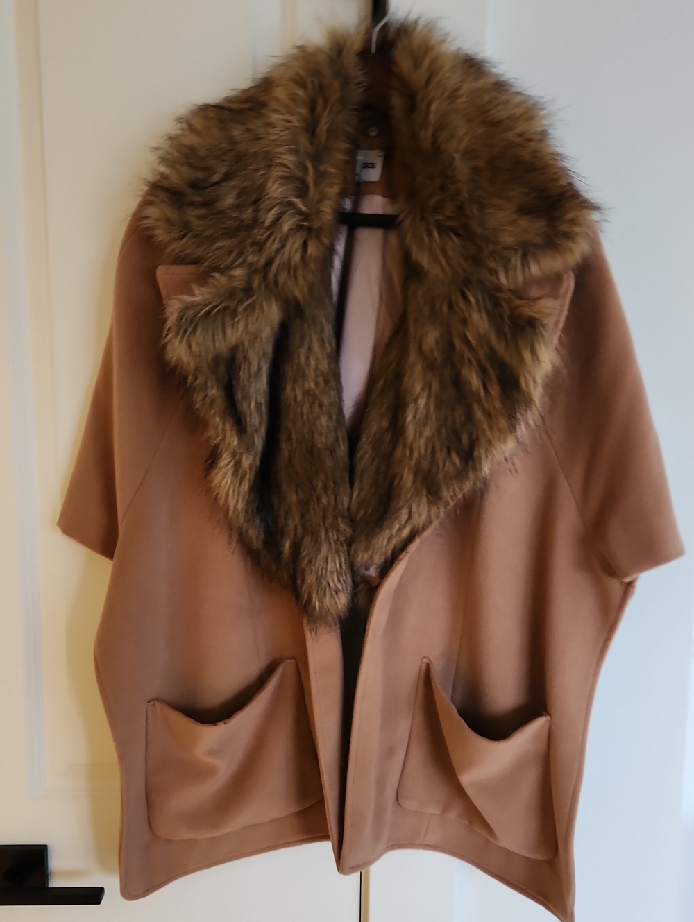ASOS Women's Camel Brown Faux-Fur Collar Shawl / Coat